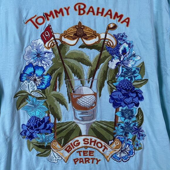 Tommy Bahama Mens Shirt Blue Hawaiian Camp 100% Silk Big Shot Tee Party XL - Picture 13 of 15